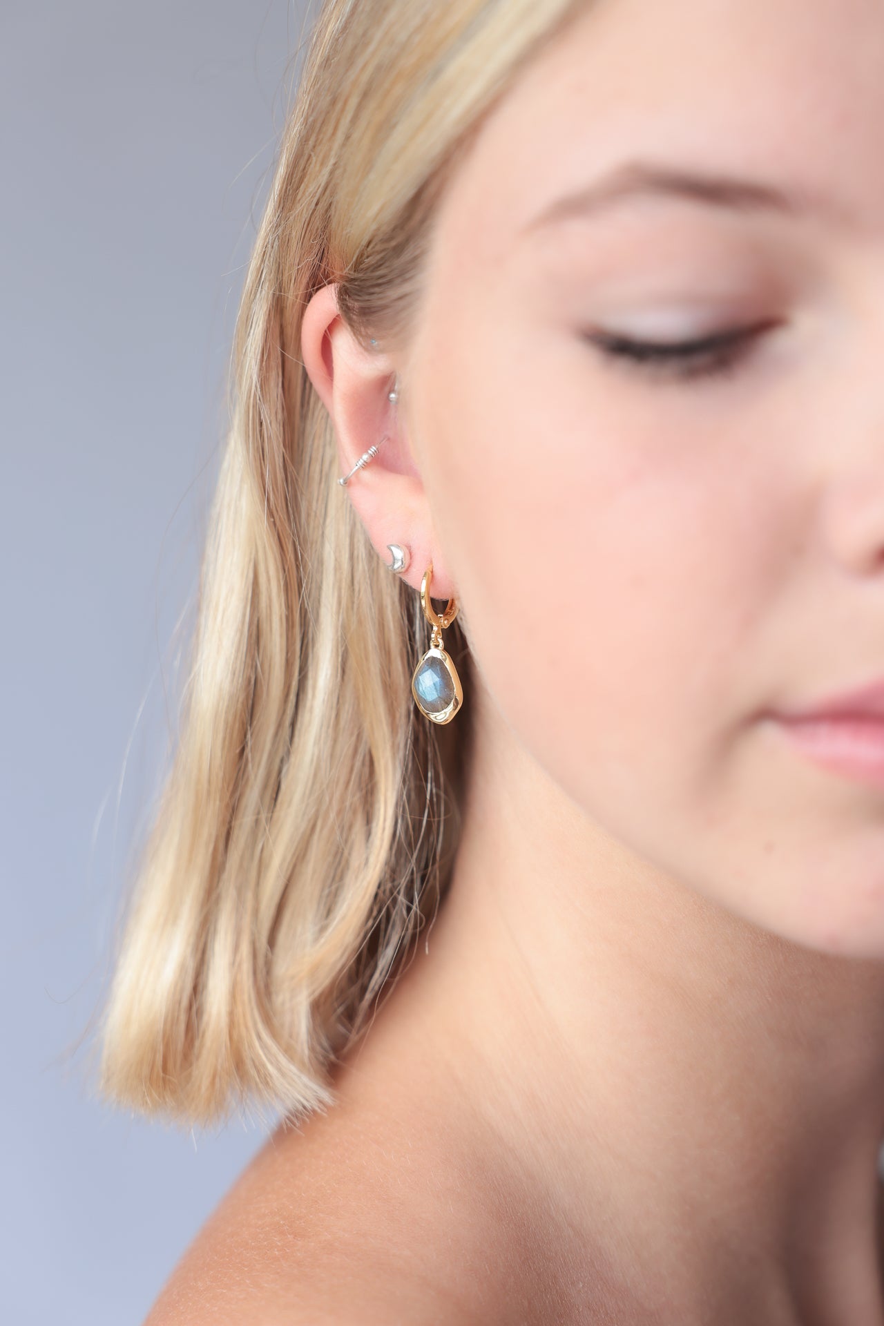 Pia Labradorite Charm Hoops