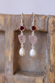 Triple Gemstone Droplet Earrings