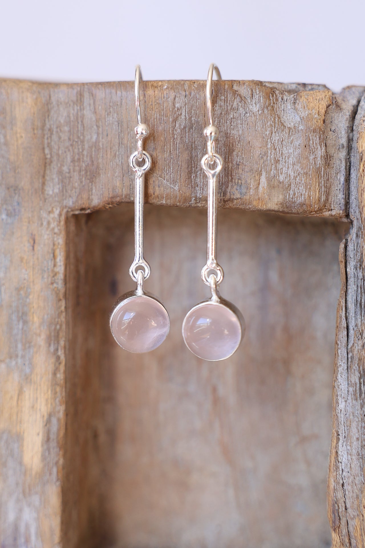 Elba Rose Quartz Long Bar Drop Earrings