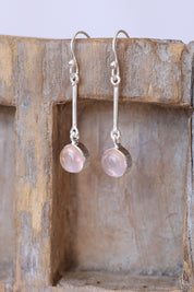 Elba Rose Quartz Long Bar Drop Earrings