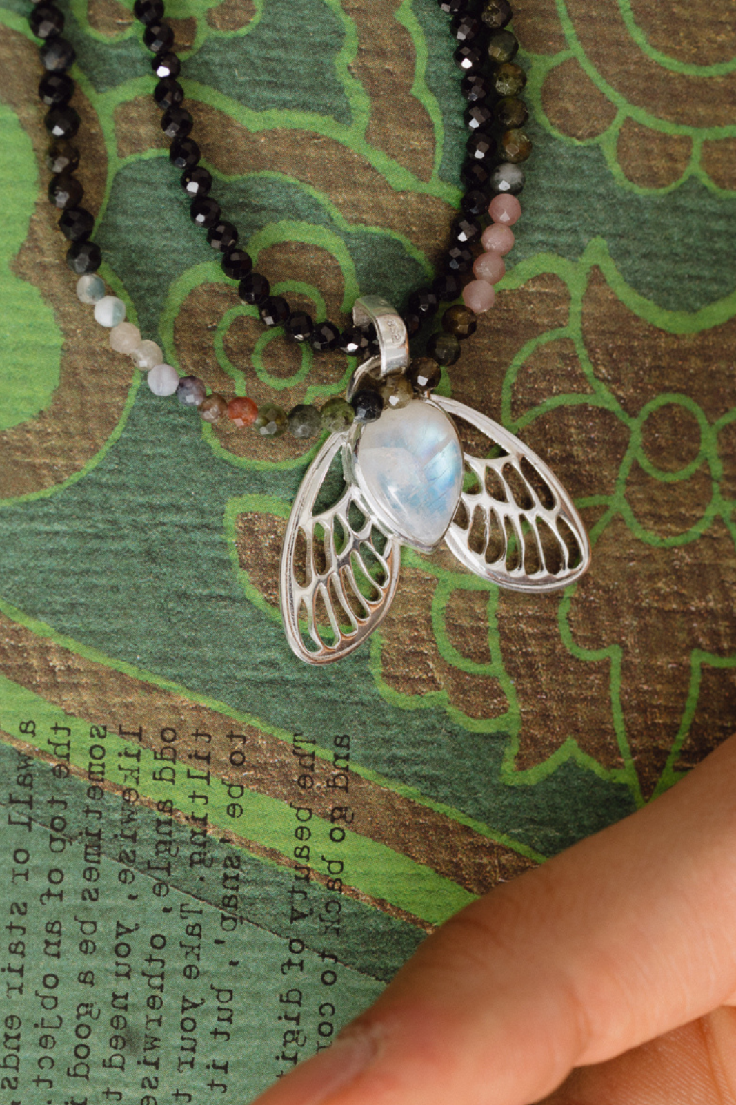 Rainbow Moonstone Moth Pendant
