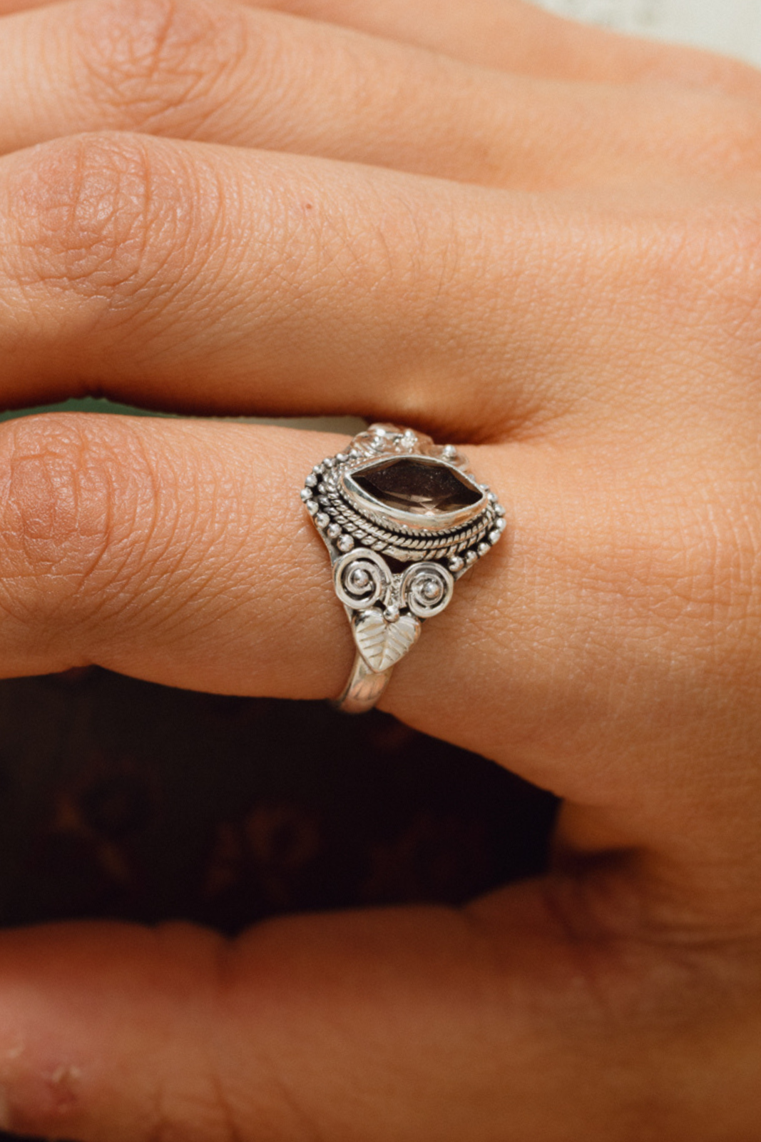 Smokey Quartz Ornate Ring