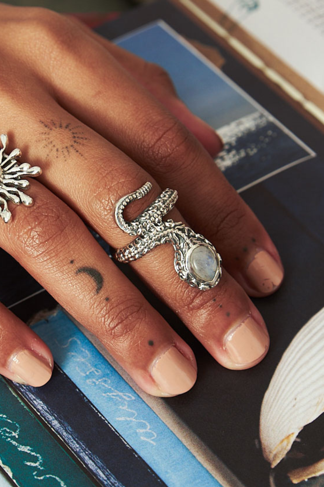 Rainbow Moonstone Snake Ring
