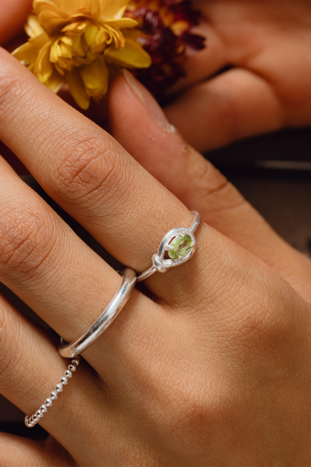 Peridot Teardrop Ring Tree of Life