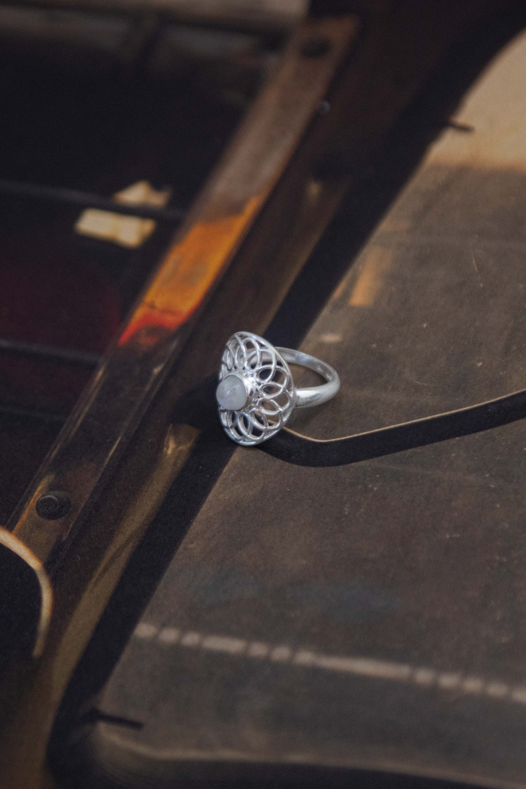 Rainbow Moonstone Mandala Ring