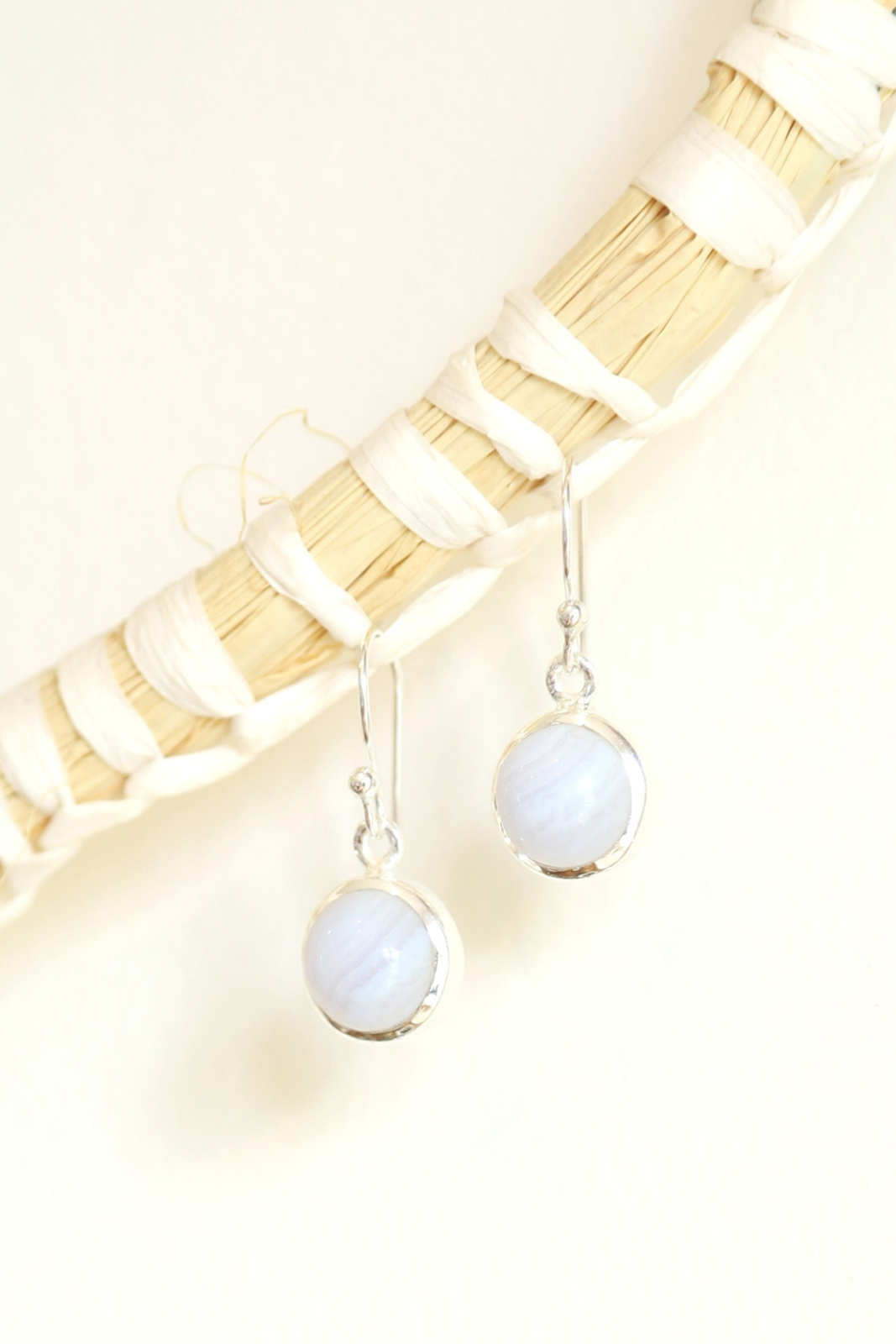 Round Blue Lace Agate Earrings