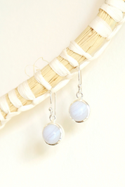 Round Blue Lace Agate Earrings