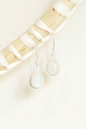 Round Rainbow Moonstone Earrings