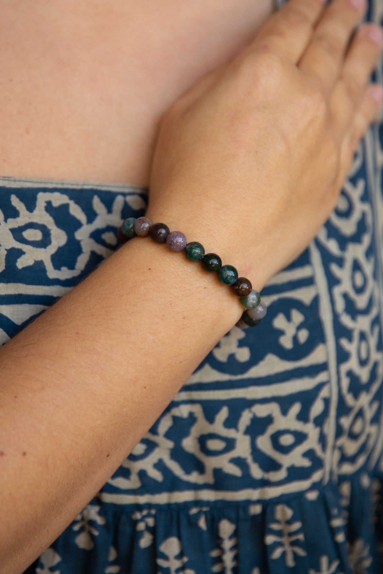 Indian Agate Beaded Bracelet