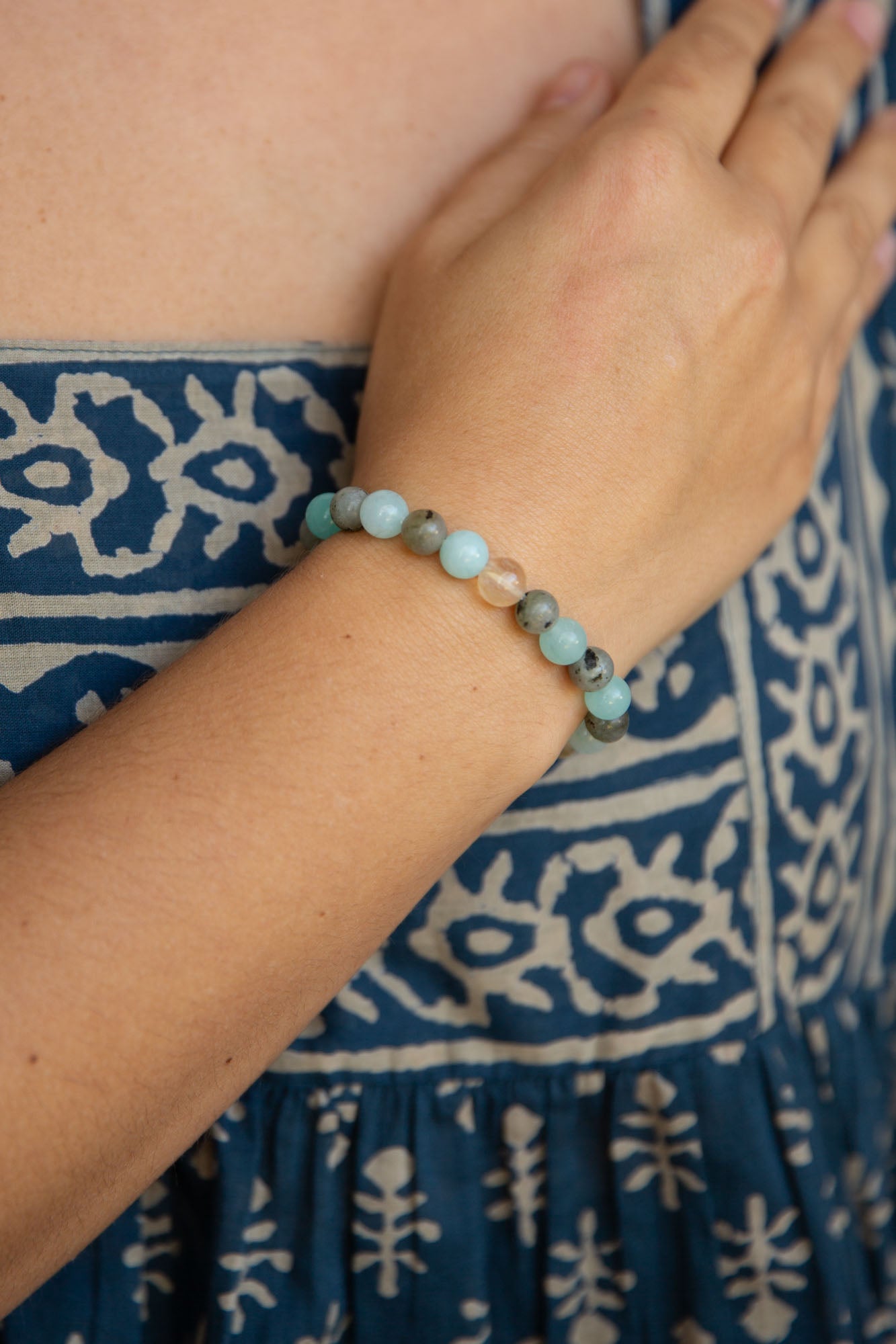 Aqua Agate Beaded Bracelet