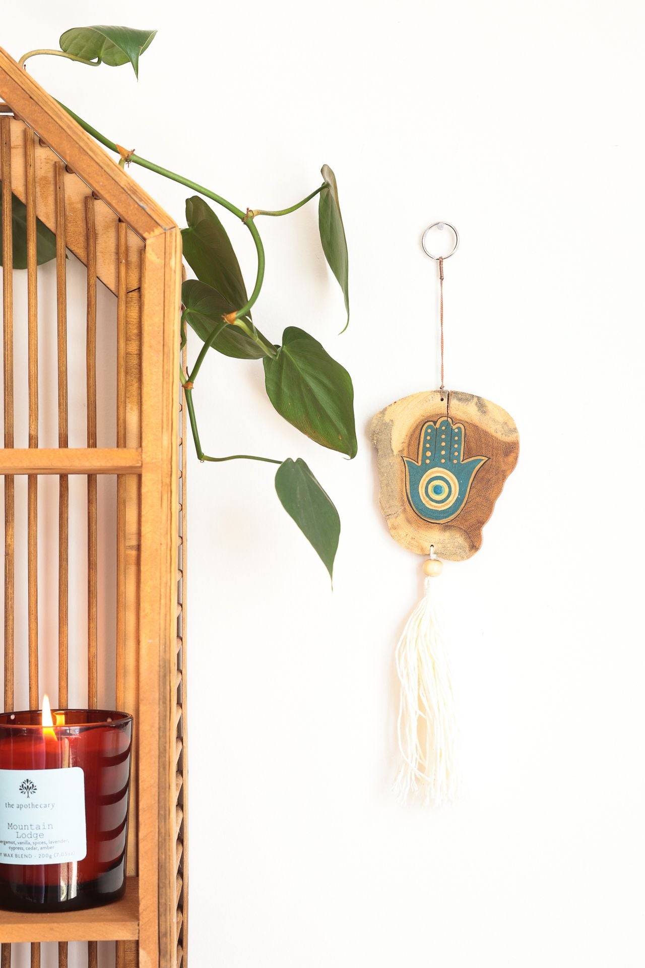 Wooden Hamsa Hanging With Tassel
