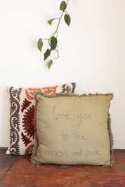 Love You to the Moon and Back Olive Cushion