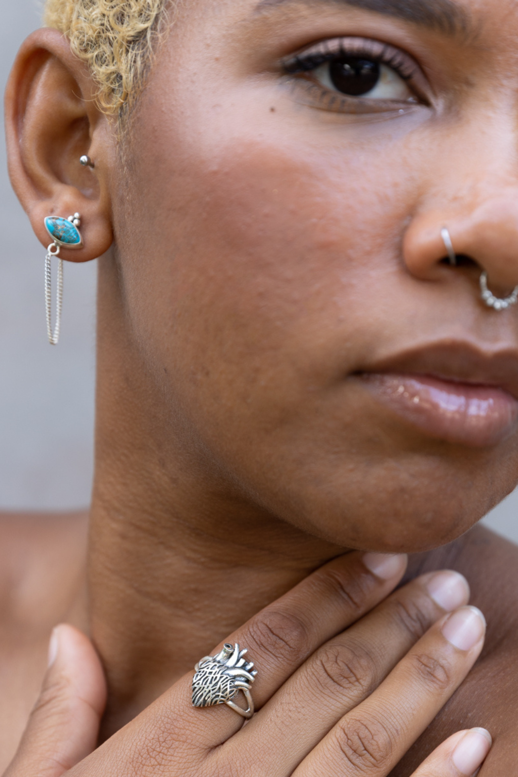 Blue Turquoise Chain Ornate Studs